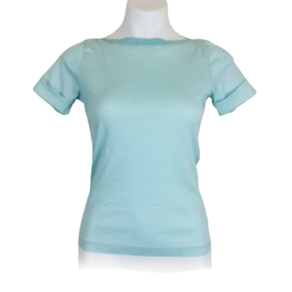 Brooks Brothers Aqua White Striped Top 100% Cotton XS